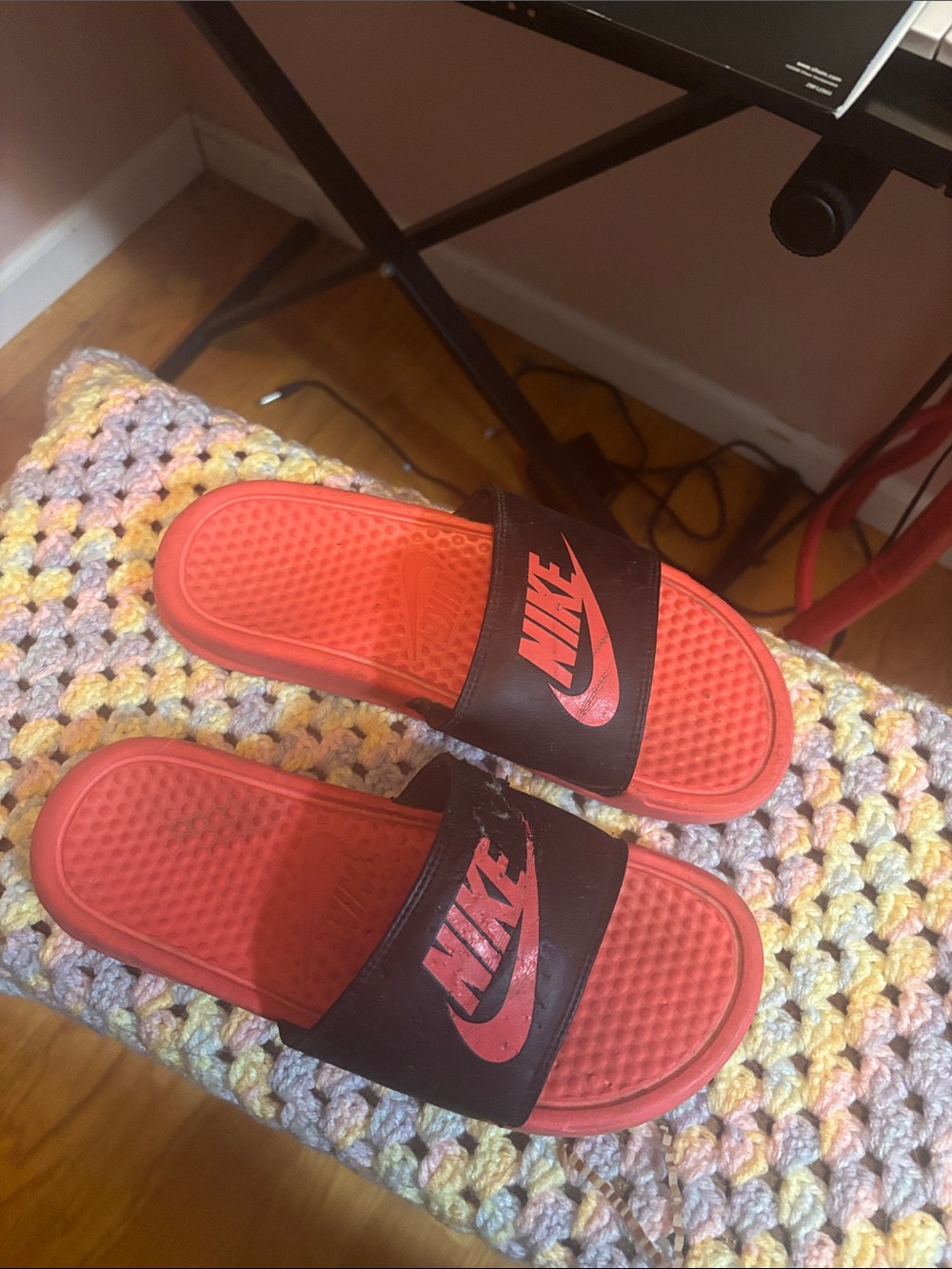Nike Red and Black Logo Slide Sandals